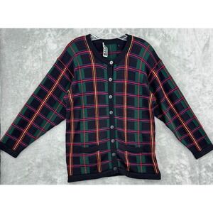 Jaeger Sweater Womens Medium Button Plaid Lambswool Preppy Academia‎ Cozy Knit